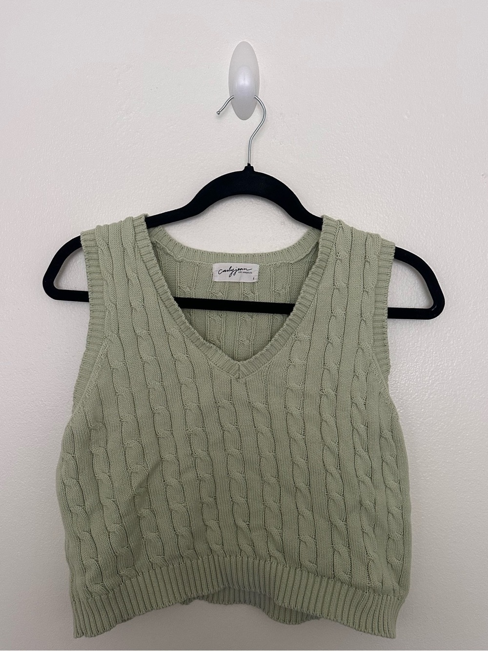 CJLA Cable Knit V-Neck Sweater Vest - Sage Green